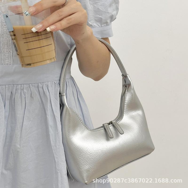 Bags niche armpit bags women's summer silver texture shoulder bags handbags versatile