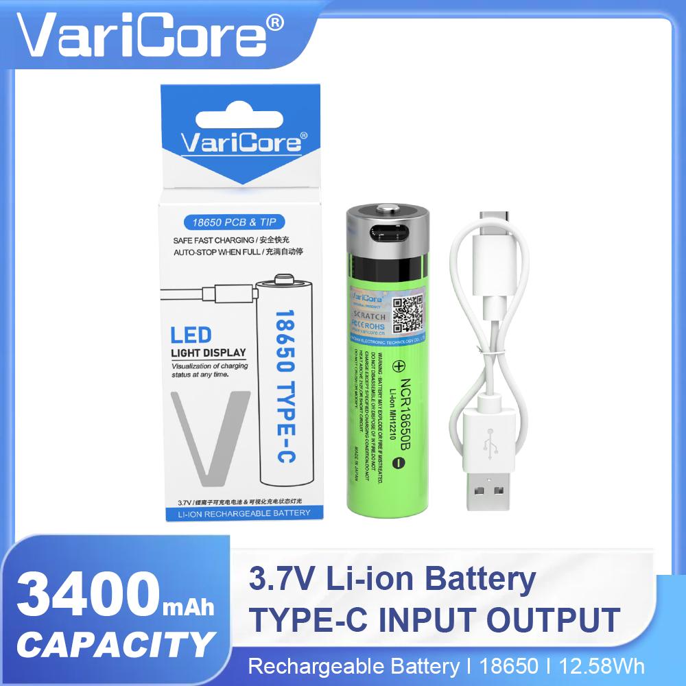 

Аккумулятор Li-ion VariCore NCR18650B Type-C 18650 3.7V 3400mAh с USB-подзарядкой для фонарика, электрической мыши, игрушки, пульта дистанционного управления 2PCS