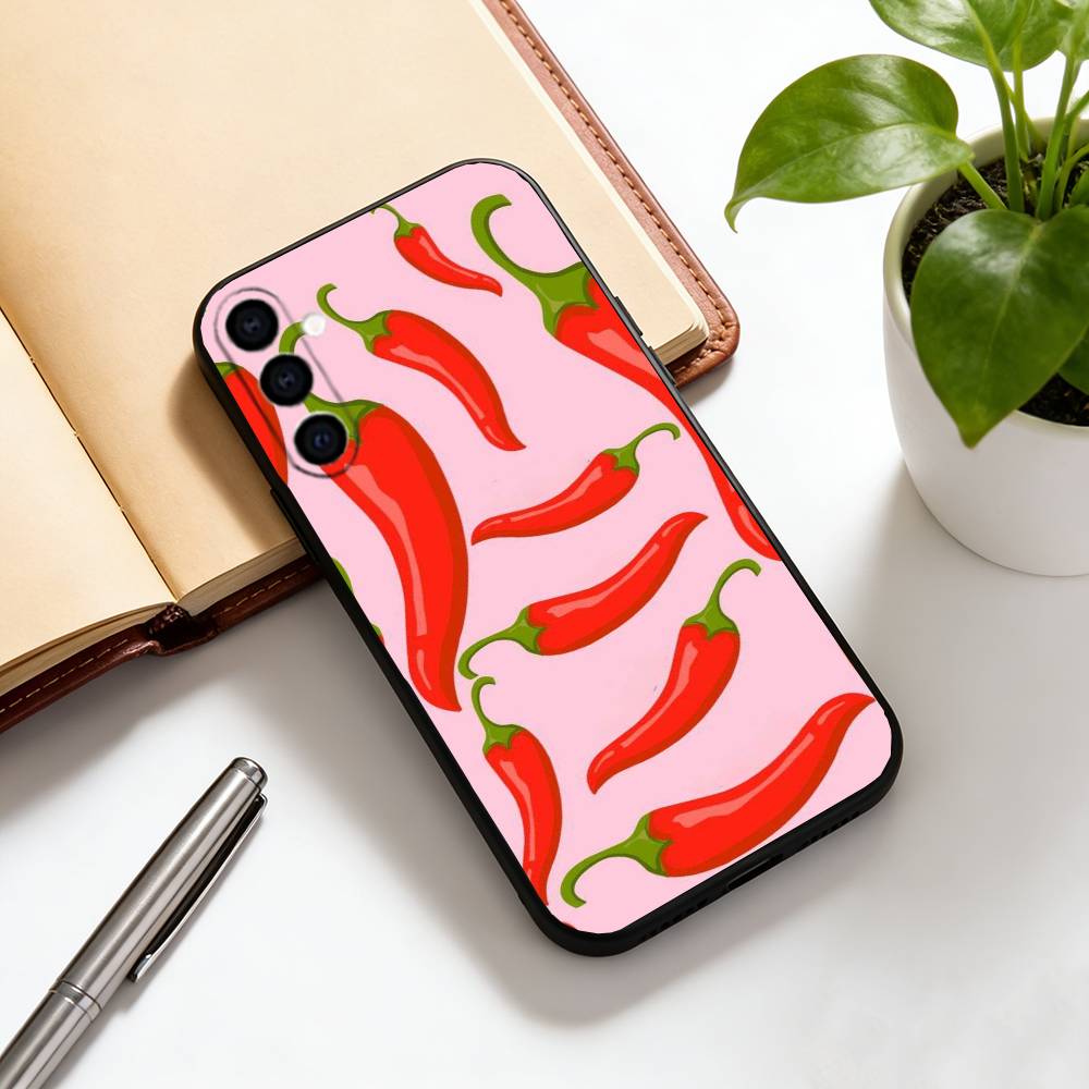Chili pepper illustration Phone Case For Samsung Galaxy A73,A72,A71,A70,A53,A52,A51,Soft Silicone Black Cover