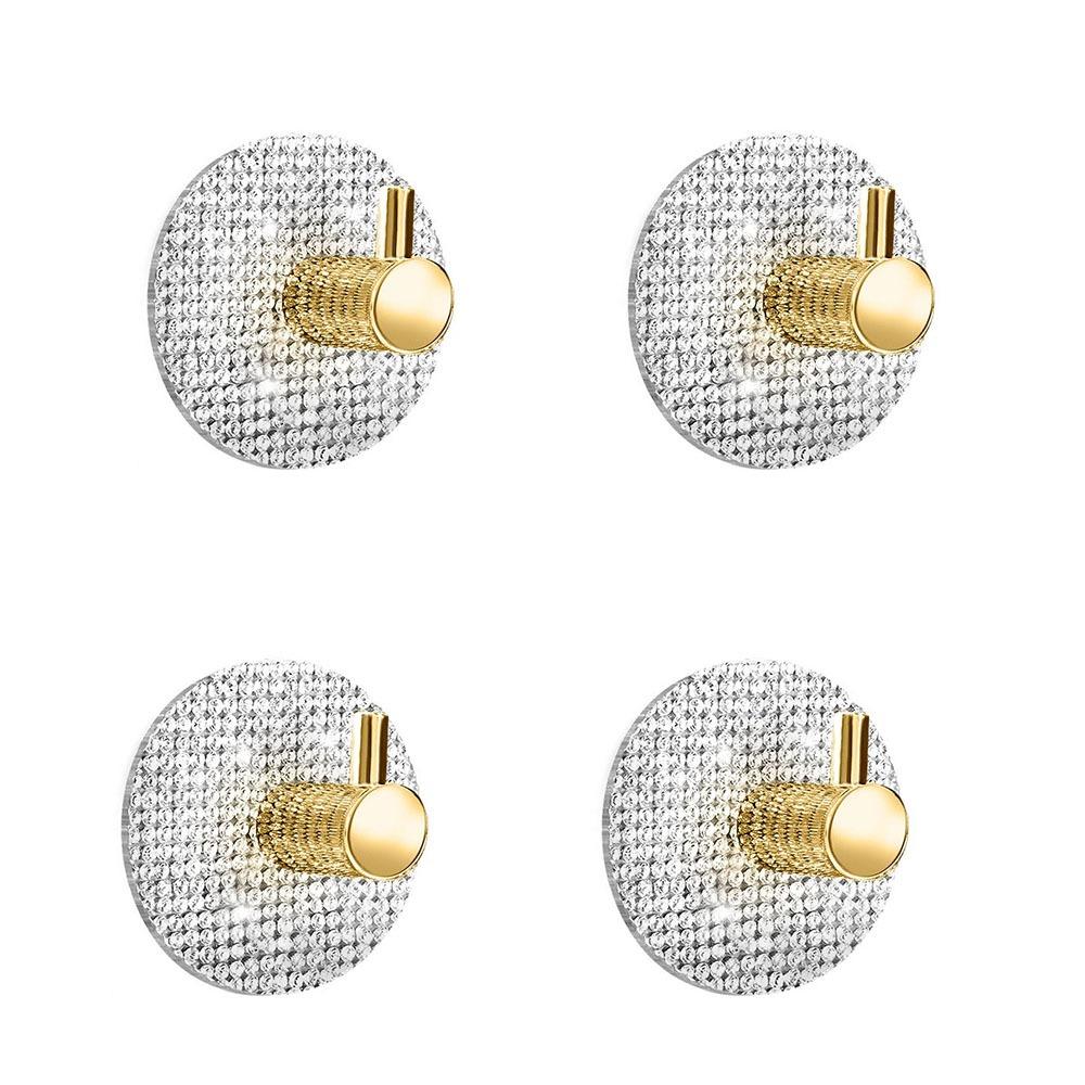 4pcs Punch Free Wall Hook Strong Adhesive Square /Round Bathroom Door Hook Single Hook Wall Mounted Towel Hanger Hook Clothe Bag