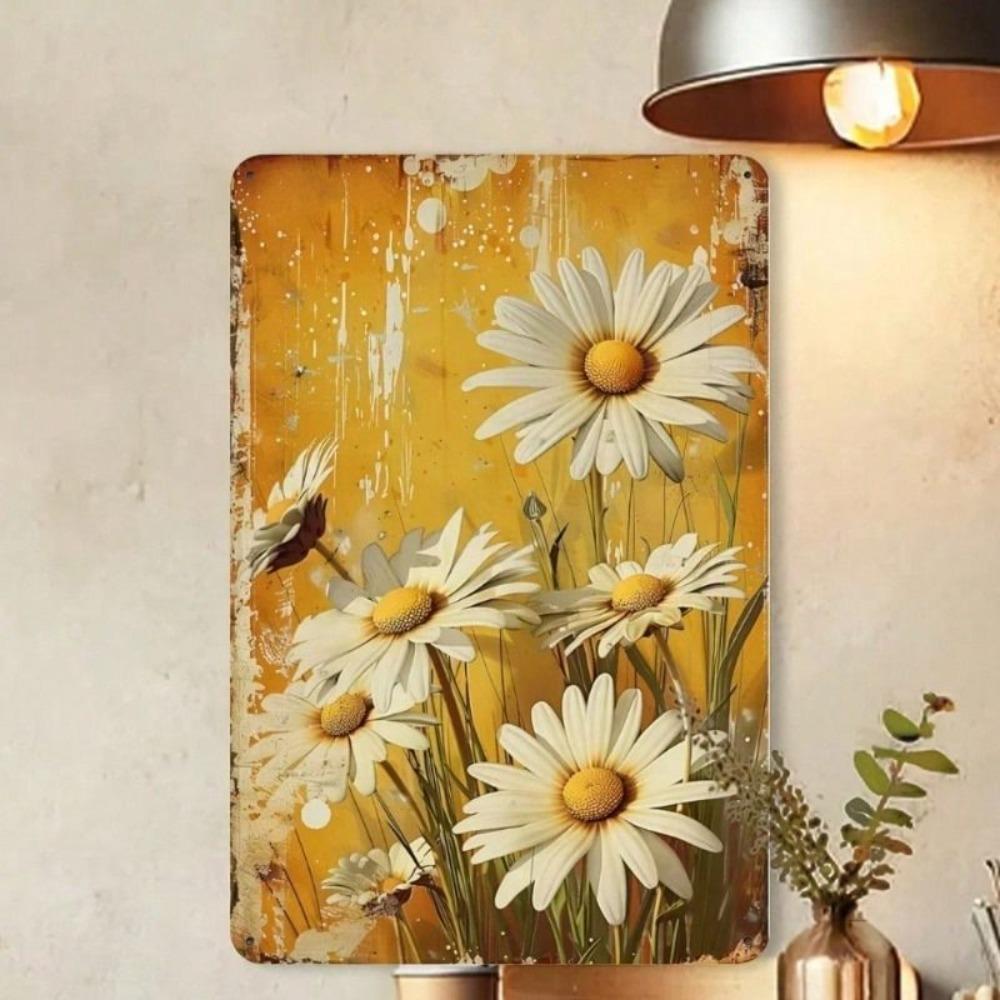 Metal Poster Wall Art Daisies Bees Rustic for Living Room
