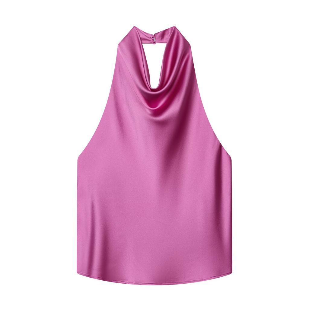 Style Européen et Américain Nouveaux Vêtements pour Femmes Sans Manches Tendance Satin Texturé Col Halter Top 2231399