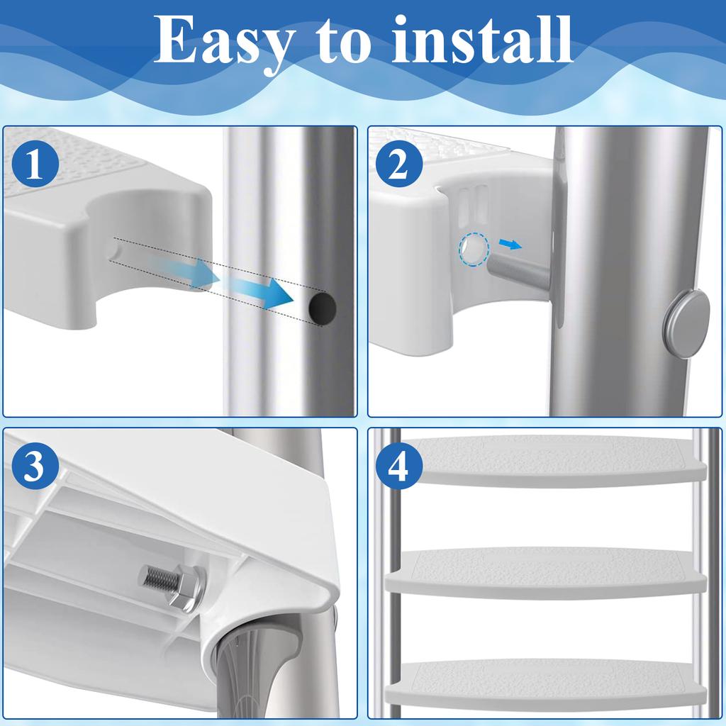 3Set Universal Swimming Pool Ladder Steps Replacement,19.6" Heavy-Duty Molded Plastic Pool Ladder Rung Step With Stainless Steel