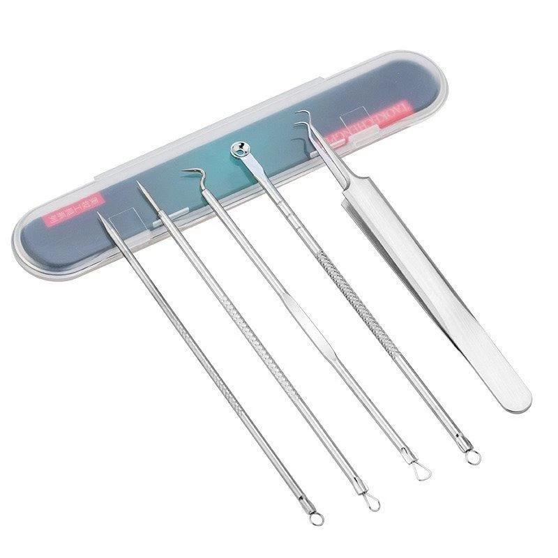 Stainless Steel Blackhead Remover Tweezers Set with Bent Tips for Acne and Pimple Extraction.