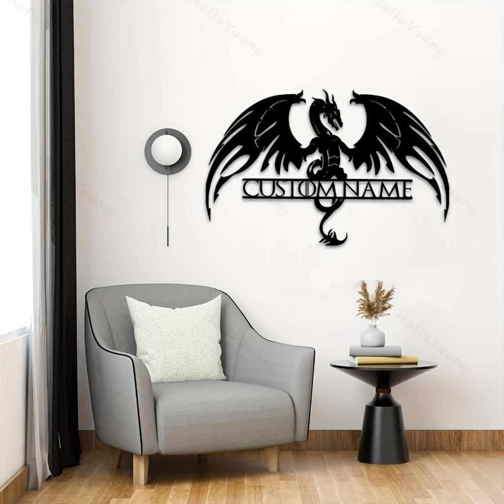 Customizable Metal Dragon Silhouette Sign Personalized Surname Plate Home Garden Wall Art Hot Sale