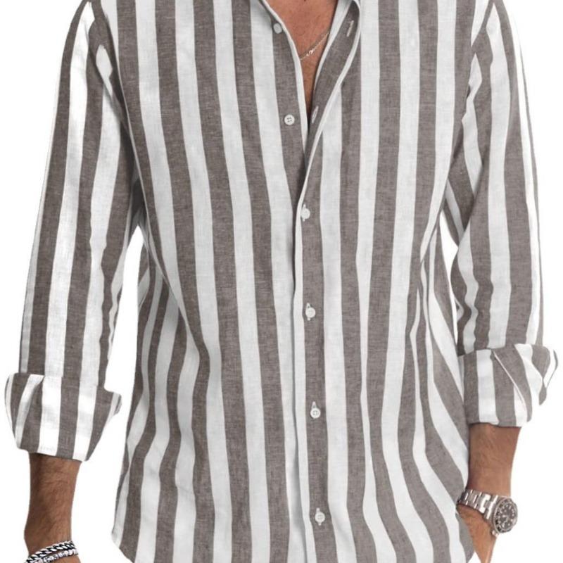 Europe and The United States New Foreign Trade Long Sleeve Lapel Striped Shirt Loose Shirt Men