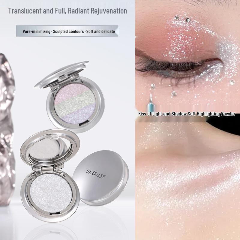 WODWOD Light & Shadow Kiss Highlighter Palette: Soft, Sparkling, 3D Highlight & Contour Powder