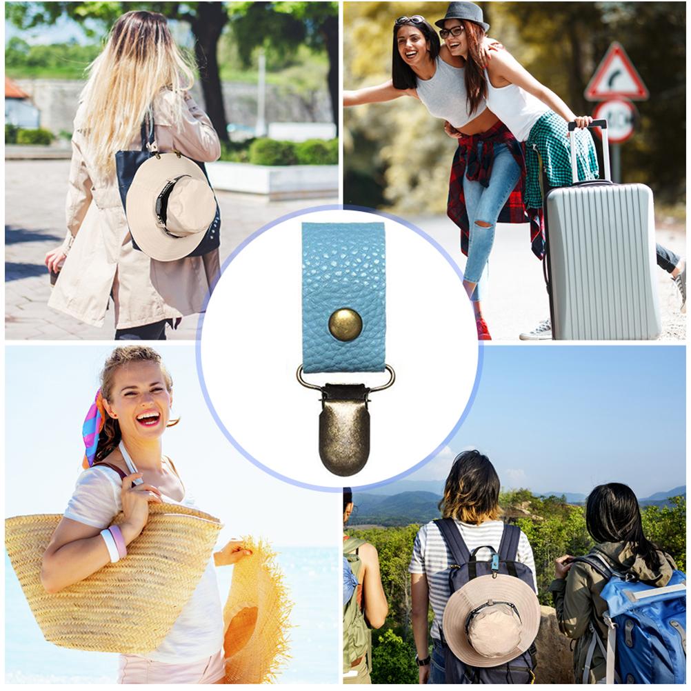 Pocket Hat Clip Cap Retainer Clips for Travel Handbag Hat Clips PU Leather Hat Holder for Outdoor Travel Accessories