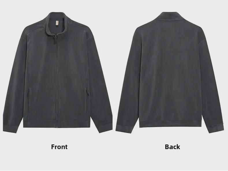 Ao Li Men's Large Velvet Stand Collar Sweater - Winter Thickened Simple Cardigan, Solid Color, All-Match Loose Jacket