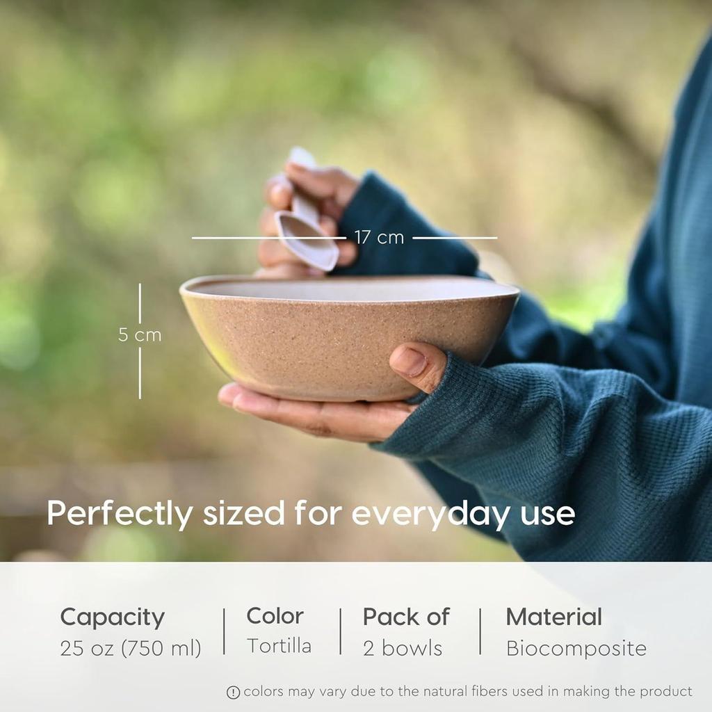 Set of 2 Earth-Friendly Multipurpose Bowls for Kitchen with Spoons | 750 Ml | Made with Rice Husk Biocomposite| Microwave Safe Bowl |