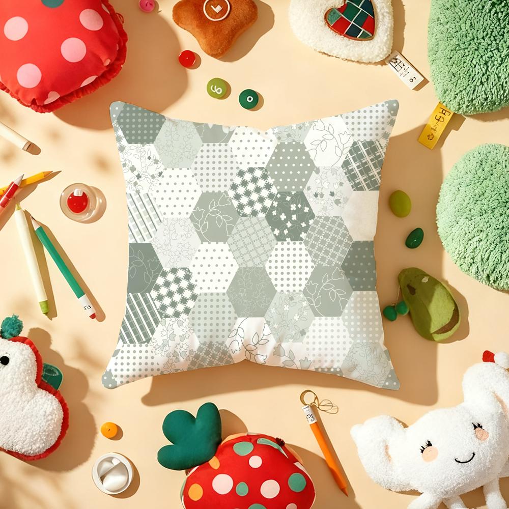 Hexagon Marble Pattern Cushion Cover Plush Fabric Soft DoubleSided Printed Sofa Warm Winter Home Gift Pillow Cover