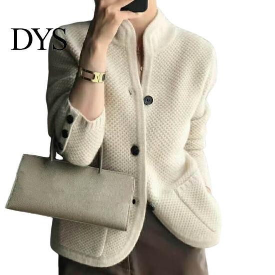 Soft Women Jacket Lady Winter Coat Knitted Thickened Single-breasted Solid Color Pockets Stand Collar Warm Button Decor Cardigan Daily Wear