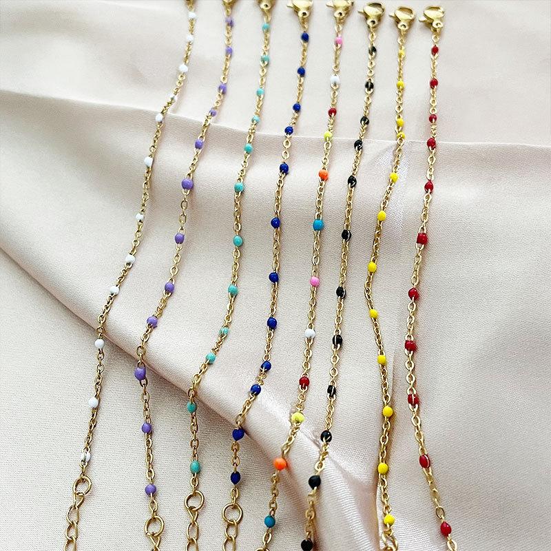 Gold Purple Beaded Chain Bracelet – Dainty Enamel Bead Minimalist Jewelry, Sweet Everyday Gift for Women