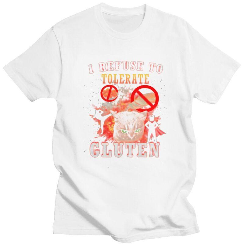 Gluten Intolerant Cat Meme T Shirt for Men Pure Cotton Tshirt Fashion Summer Short Sleeve Tee Shirt Loose Fit Clothing Gift