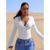 V-neck Lace Patchwork Sexy Spicy Girl Long Sleeved Slim Fit Top Women’s T-shirts
