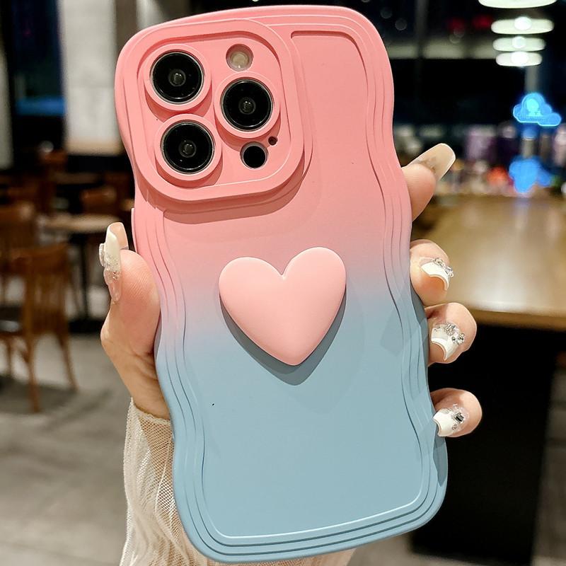 3D Niedlich Liebe Herz Farbverlauf Lockige Welle Handyhülle Für iPhone 15 Pro Max 14 13 12 11 XS X XR 7 8 6 S Plus SE Weiche Hülle