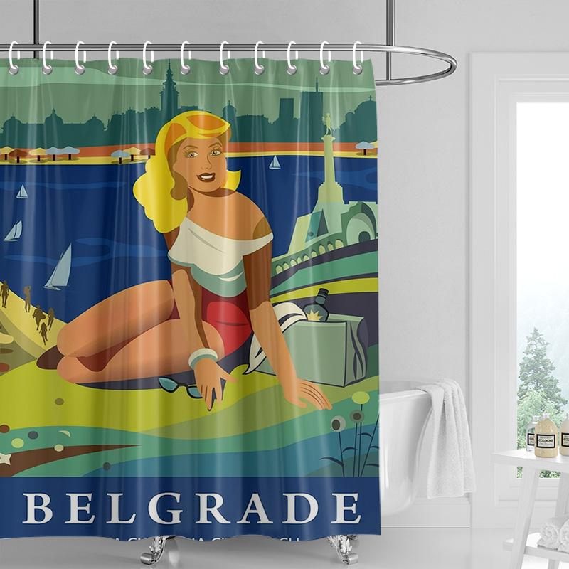 

Waterproof shower curtain retro American cartoon character design PEVA shower curtain with hook 180x 200cm bathroom curtain 90x180cm