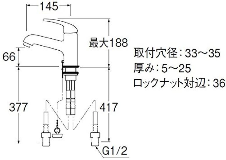 SANEI Mischbatterie allgemein Einzelwaschraum-Mischbatterie [Badezimmer (für den Einsatz)] Einloch