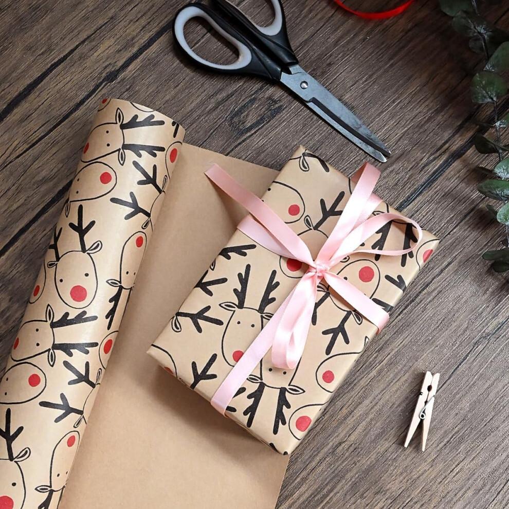 Christmas Wrapping Paper Roll Recyclable Brown Gift Wrapping Paper With Elk Xmas Party Gifts Birthday Graduation ECO friendly Present Decorations