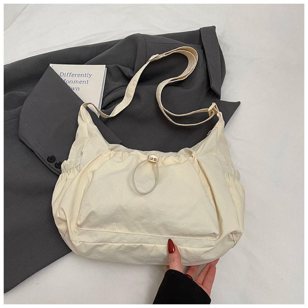 Pleated Nylon Shoulder Bag Handbag Drawstring Bag Fashionable Crossbody Bag  Women