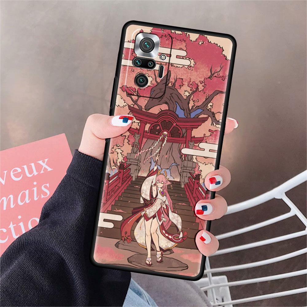 Luxury Black Phone Case For Xiaomi Redmi Note 11 10 9 8 7 Pro 9S 9A 9C 10s 8T K40 10C 10S Funda Cover Genshin Impact Beelzebul