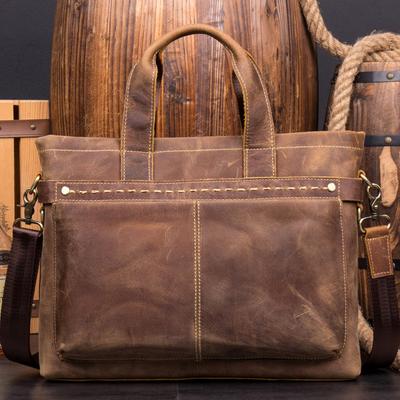 Retro Crazy Horse Leather Portable Briefcase Leather Business Postman Bag Leather Shoulder Messenger Bag Computer Men's Bag