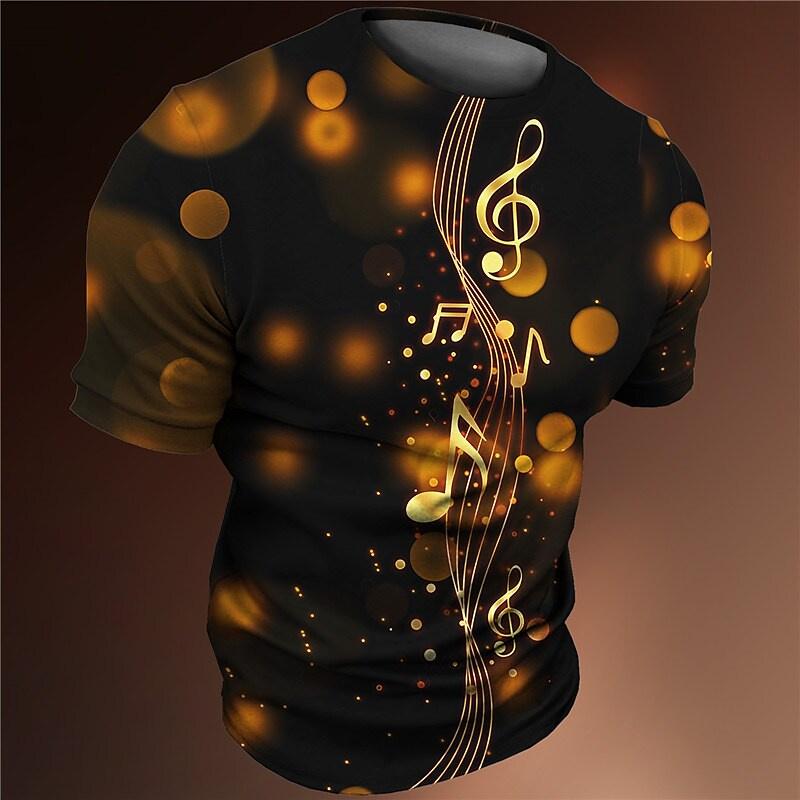 3D Printed Colorful Music T-Shirt For Men Musical Notes Pattern T Shirts Summer Casual Loose Tees Round Neck Tops Short Sleeves