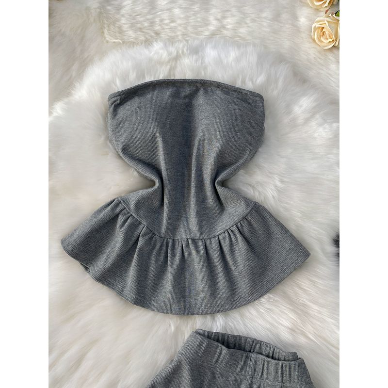 Western Style Shoulder Strap Chest Pad Tube Top Vest Women Niche Frill Top + Slimming Trumpet pants Two-piece Set