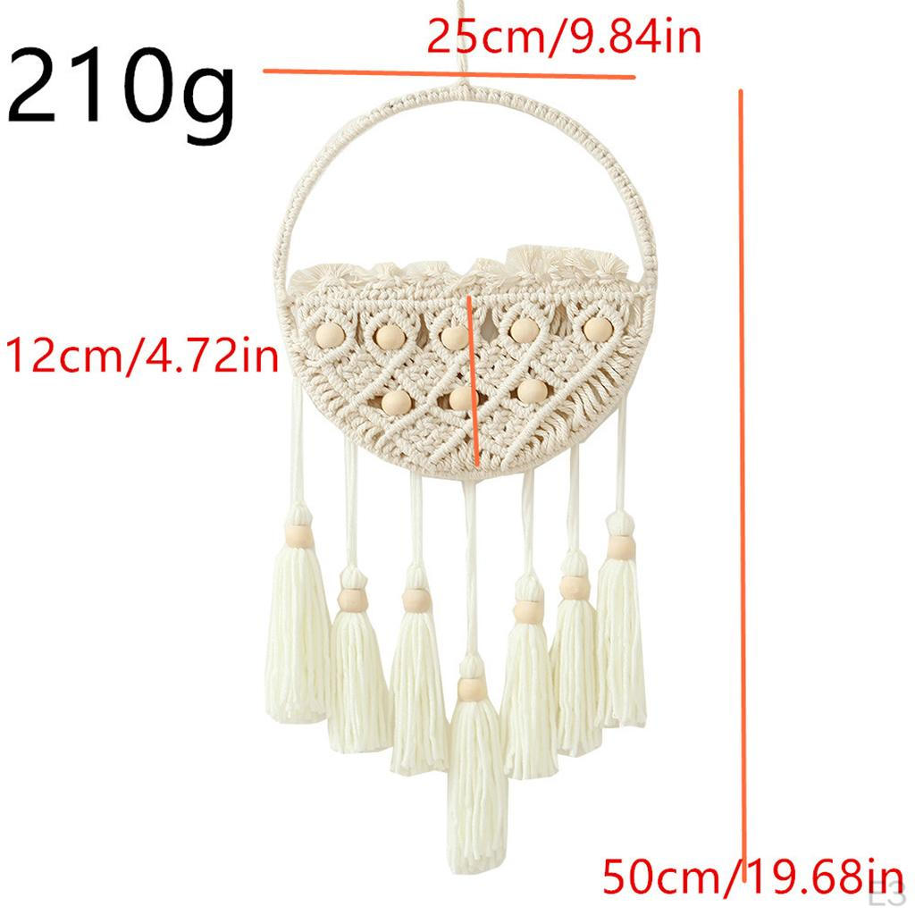 Beige Macrame Wall ing Handmade Tapestry Window Pocket Geometric art of Mail Holder Basket Entryway