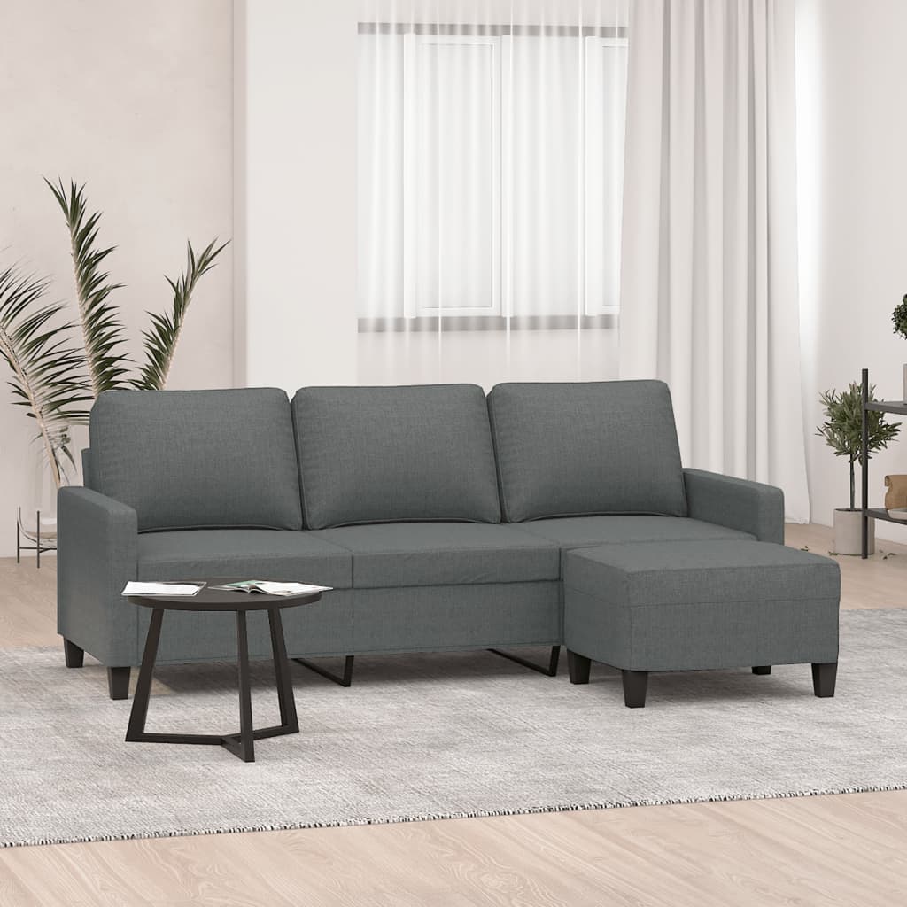 Vidaxl 3-Seater Sofa with Footstool, Dark Grey, 180 Cm, Fabric