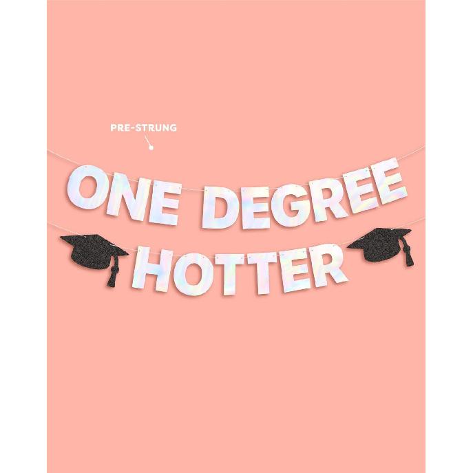 xo, Fetti One Degree Hotter Banner - Iridescent Foil | 6 Ft. | Graduation Decorations, Grad Cap Sign, College Ceremony Sign, High School Party