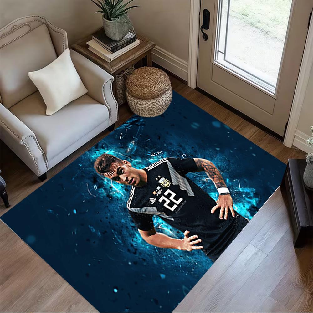 Argentina Football Player Pose Floor Mat Design for Foyer Study room Hallway Playrooms Anti-slip Rug Anime Office Decor