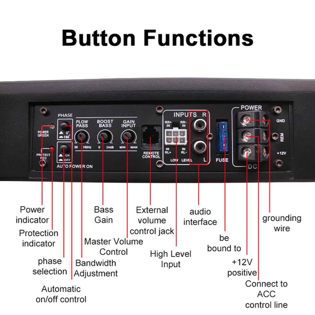 10 Inch 800W Under Seat Car Subwoofer High Power Active Subwoofer Speaker Built In Amplifier with Volume Controller