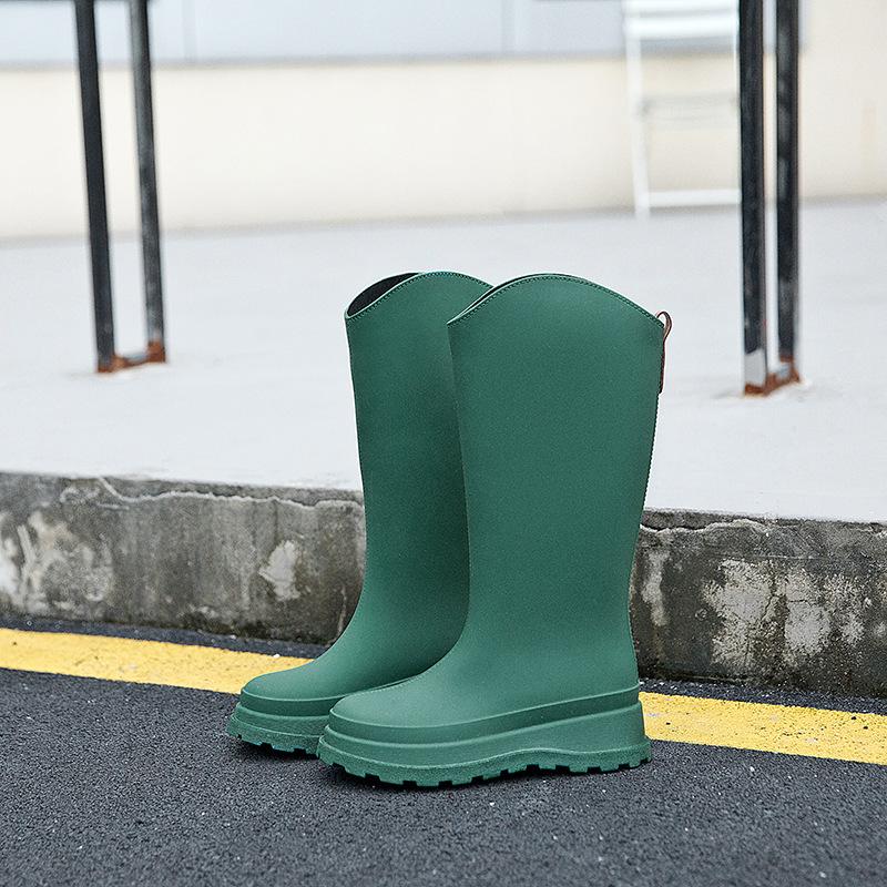 High rain shoes women's new solid color non-slip thick-soled water shoes long rain boots fashion water boots thermal rubber shoes