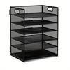 1Pc 6 Tier Paper Organizer Letter Tray - Mesh Desk File Organizer with Handle, Paper Sorter Organizer for Letter/A4 Office File Folder Holder - Black