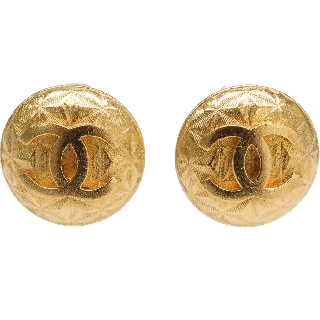 CHANEL Good condition 95A Round Coco Lattice Earring goldUsed