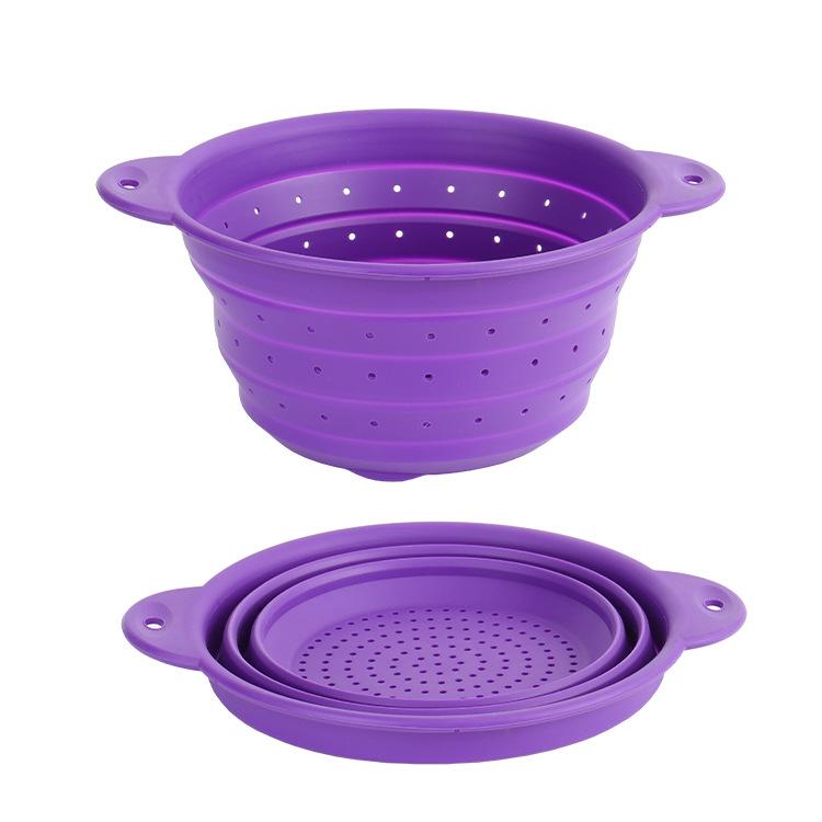 Food Grade Silicone Collapsible Colander, Foldable Fruit Vegetable Washing Basket, Heat Resistant Kitchen Strainer