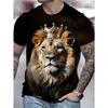 Heren Kroon Leeuw 3D Geprint T-shirt Casual Korte Mouw Ronde Hals Top Cool Gouden Koning Kroon Dier Grafisch T-shirt Luxe Streetwear Zomer Mode