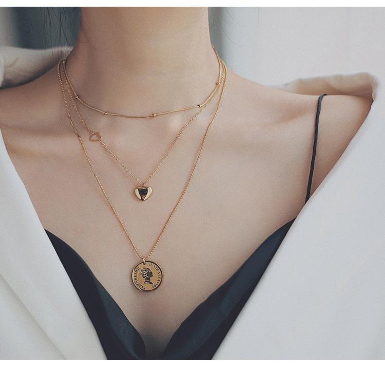 Gold Heart Letter Coin Necklace - Retro European American Style for Women