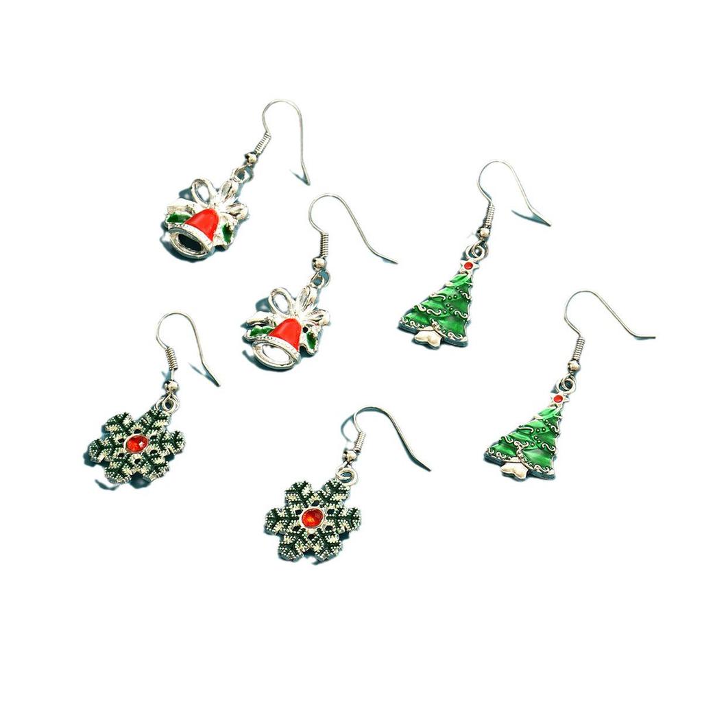 Christmas Tree, Snowflake, Bell, Reindeer, Wreath Pendant Earrings with Drip Oil Alloy