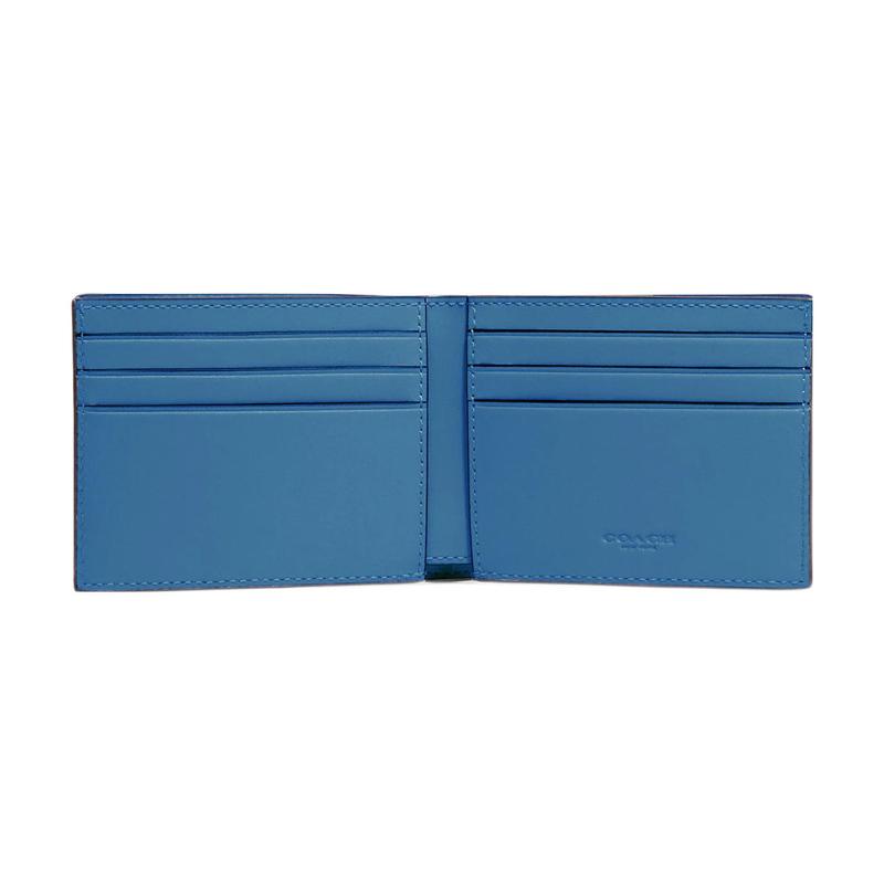 Coach 3 IN 1 Wallet 11 Printed Logo Solid Color Calfskin Card Holder Wallet Men's Blue