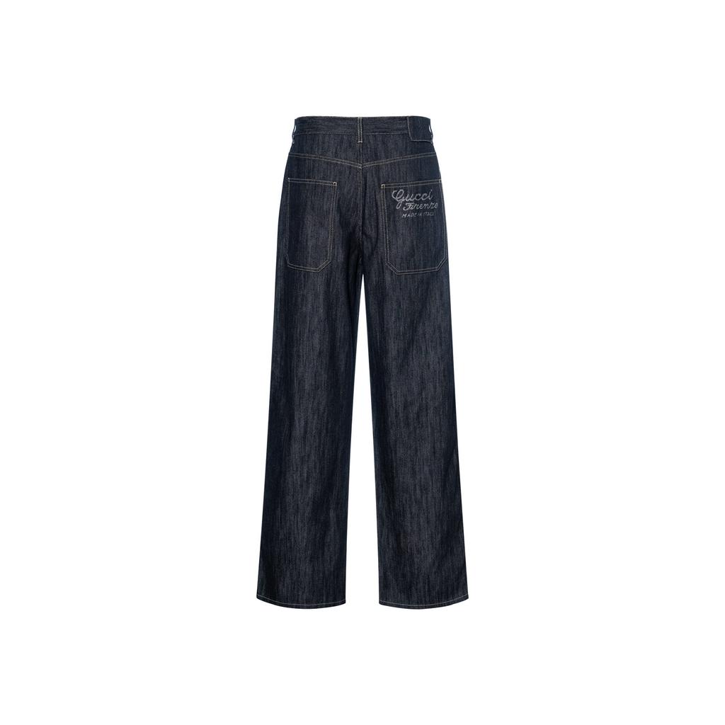 GUCCI Denim Pants With Jacquard Detail Jeans Men's Dark Blue 779657-XDCWP-4759