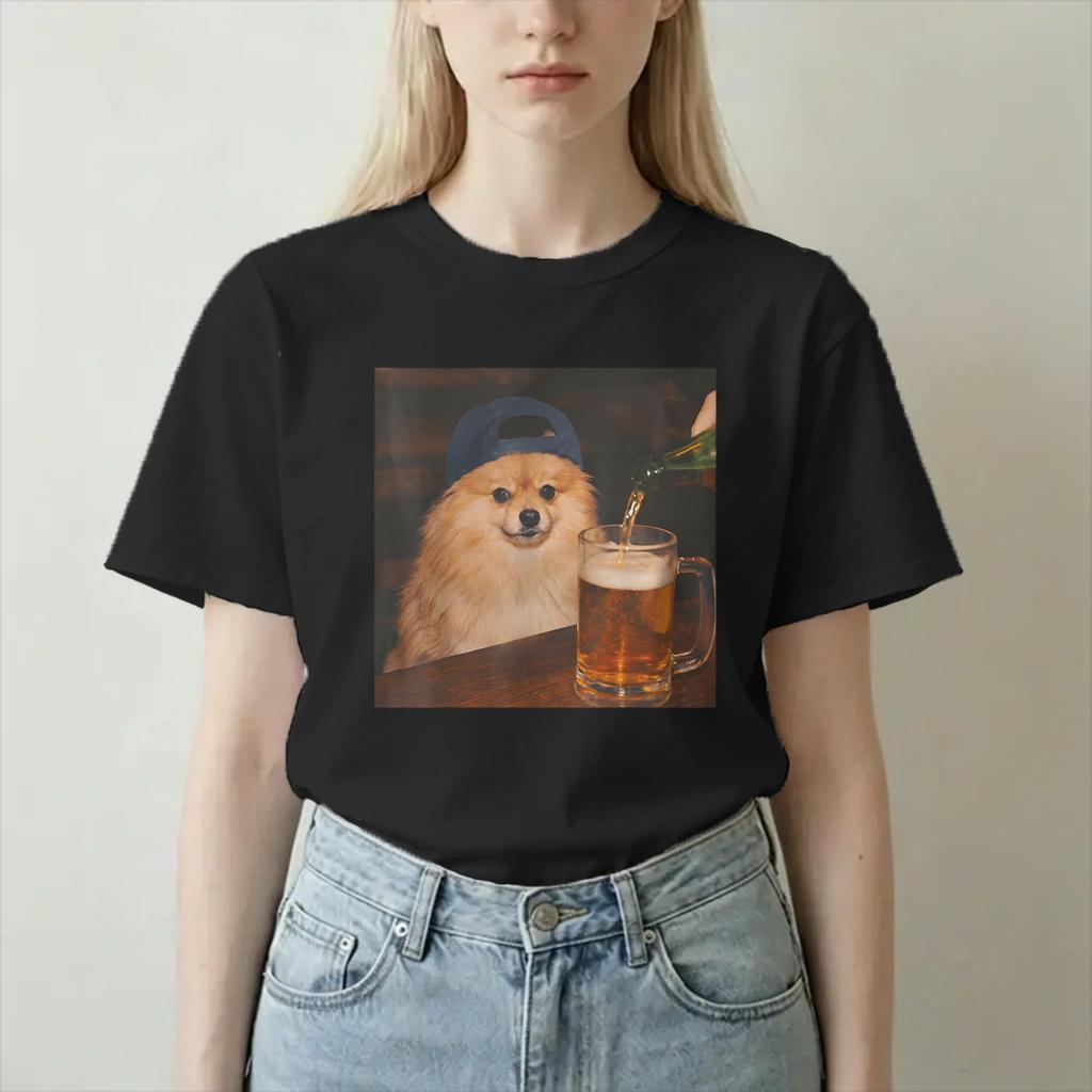 Unisex Unisexs Pomeranian Pijący Piwo Koszulki 100% Bawełna Ubrania Zabawne Krótki Rękaw Okrągły Dekolt T-shirty Letnia Koszulka
