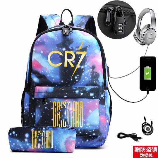 New Cr7 Youth Fashion Backpack Usb Charging Pencil Case Children S Student School Bag 3-Piece Set One size fits all