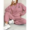 Damtröja med flätstickning, rund halsringning, långa ärmar & Joggingbyxor med resår i bensluten 2-delat Träningsset Casual Loungewear Set
