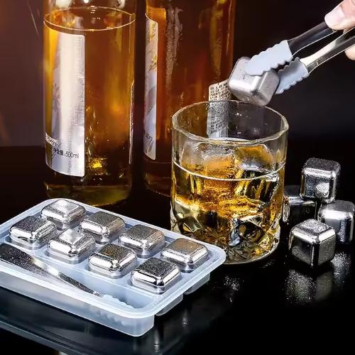 8-teiliges Whiskey-Eiswürfel-Set Edelstahl-Eiswürfel Wiederverwendbare Eissteine Für Whiskey-Getränke Kaltes Werkzeug Barzubehör