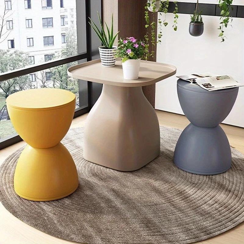 Hourglass Round Stool, Shoe Changing Stool - Colorful Geometric Aesthetics Design, Suitable for Modern Style Home Decor