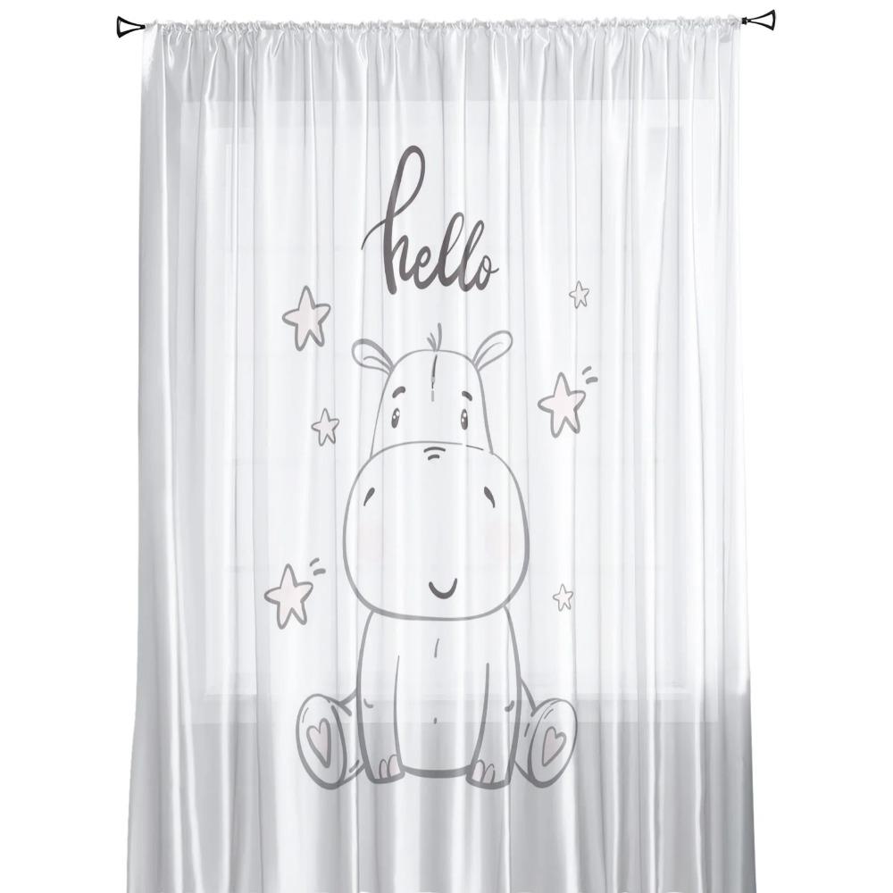 Kawaii Stars Hippo Baby Cute Animal White Netting Sheer Curtains for Living Room Bedroom Decor Window Curtain Sheer Fabric Organza Drapes