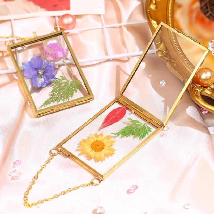 2Pcs Square Metal Glass Photo Frame Wall Hanging Dried Flower Display Holder Case For Pressed Flower and Home Decoration