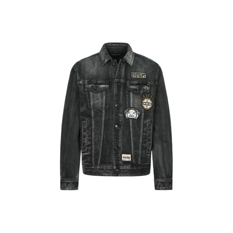Evisu SS24 Multi-Embroidered Denim Jacket Men Jackets Black 2ESHTM4DJ8003RXDP